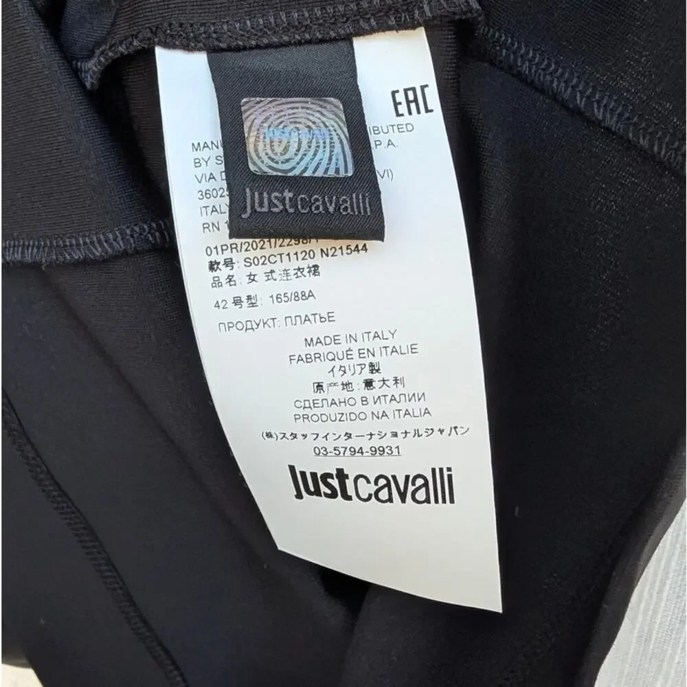 Just Cavalli Dress Womens IT42/US 6 Black Sleeveless Bodycon Slim Mini Logo NWT - Picture 6 of 14